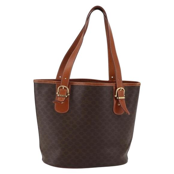 CELINE Macadam Canvas Tote Bag Pvc Leather Brown Gold - Picture 3 of 13